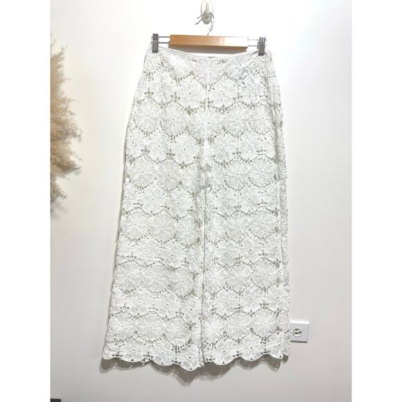 ZARA White High Waisted Wide Leg Crochet Pants Size M - Picture 3 of 9